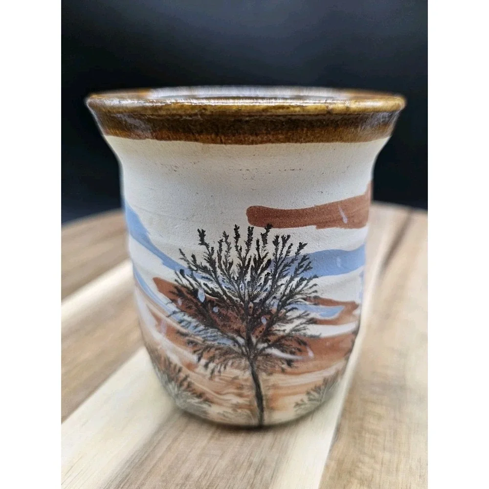 Sevierville Pottery Cup Bud Vase Pen‎ Cup Tree Design
